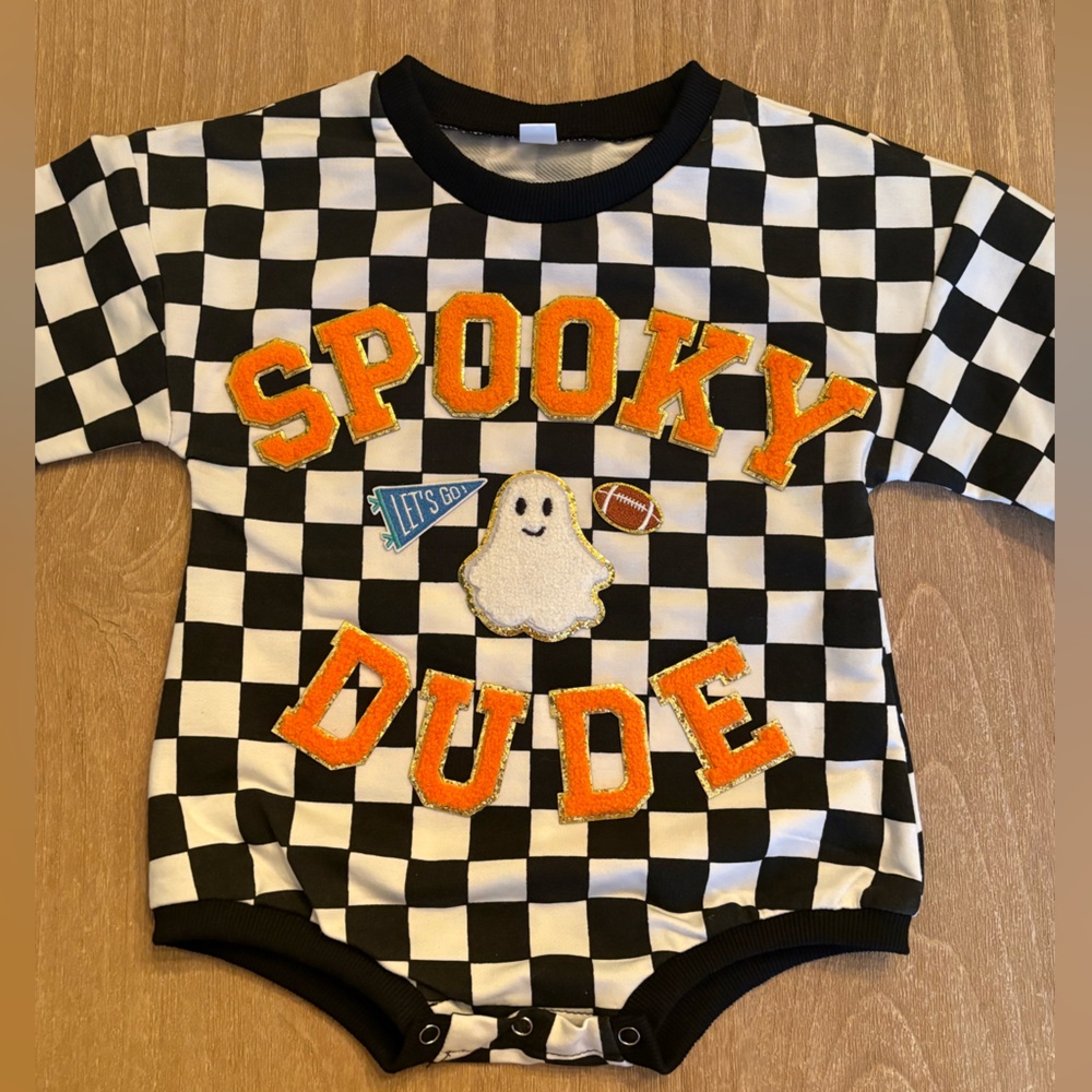Halloween Spooky Dude Checkered One Piece Romper Size 90 / 18-24 Months Handmade